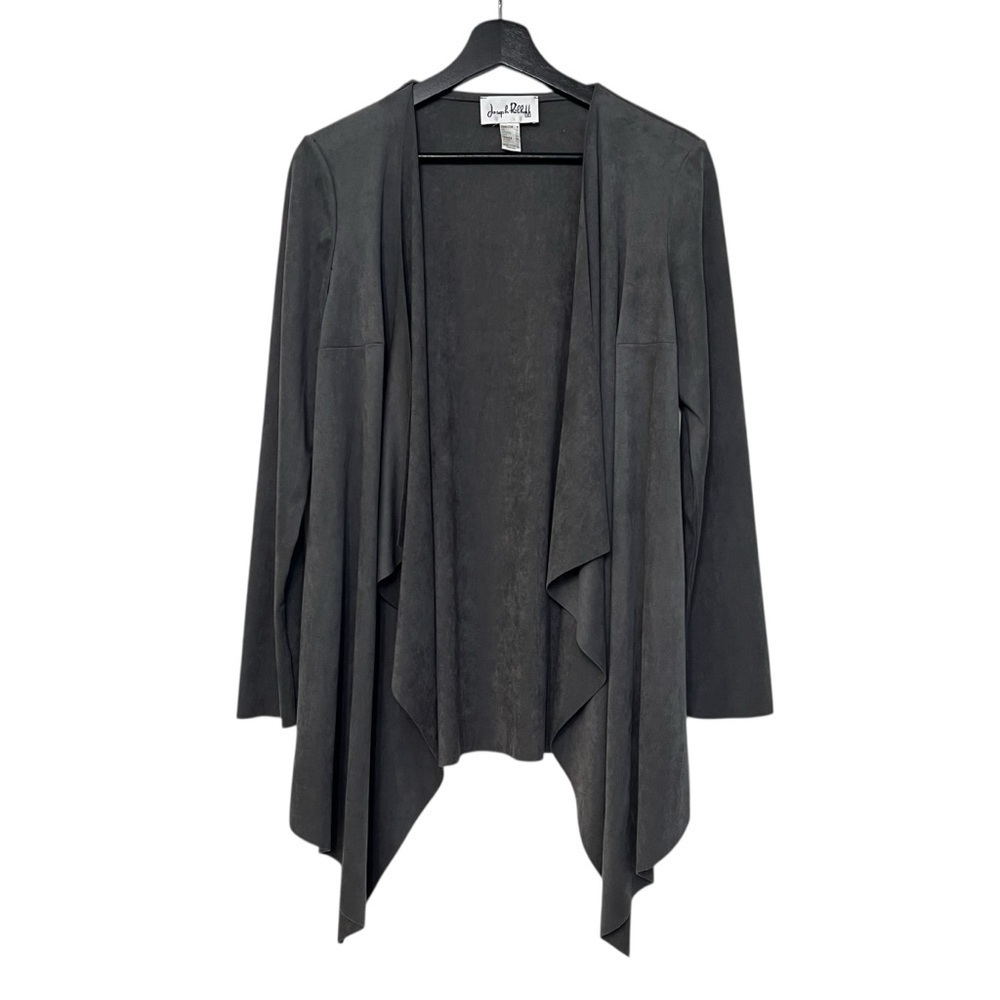 Joseph Ribkoff Waterfall Open Front Faux Suede Jacket Charcoal Grey US 8 Chic